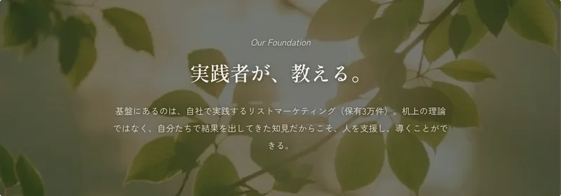 株式会社White&Coco.の公式サイトの説明。基盤にあるのは、自社で実践するリストマーケティング（保有3万件）と書かれている